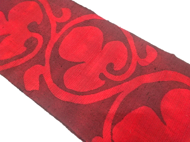 手織り紬　唐花模様織り出し　名古屋帯